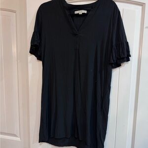 LOFT Black V-Neck Ruffle Sleeve Mini Dress